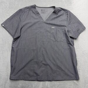 FIGS Scrub Top Mens XXL Gray Technical Collection V-Neck Short Sleeve Pocket